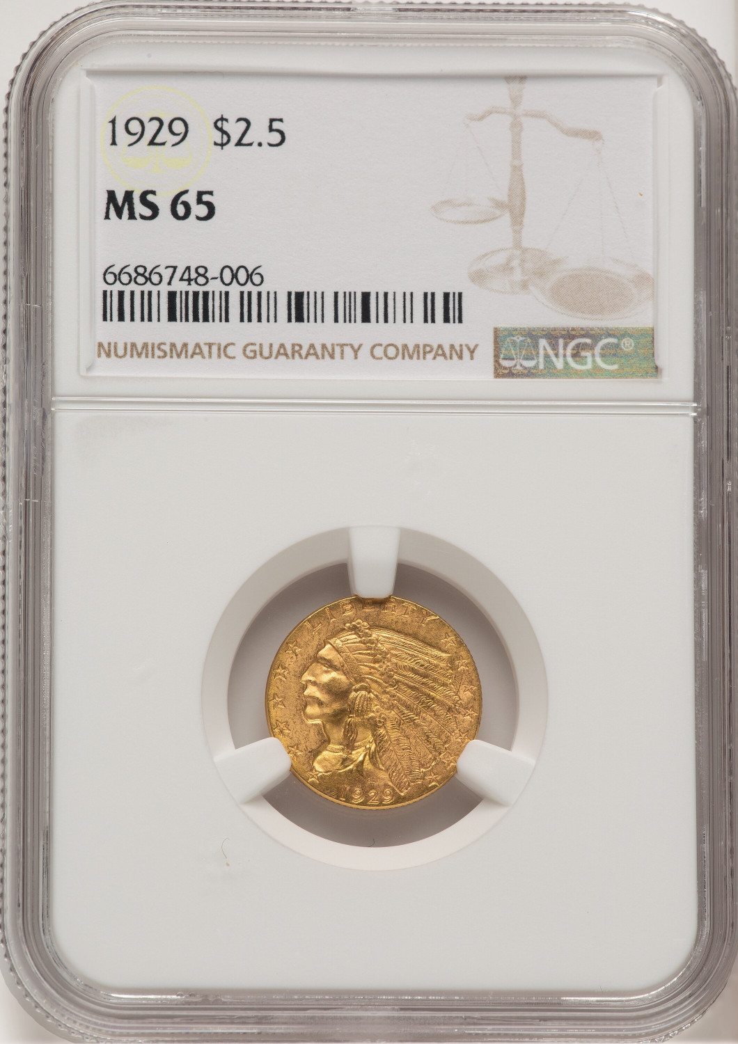 1929 $2.50 Indian Quarter Eagle NGC MS65 (507436023)