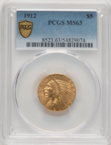 1912 $5 Indian Half Eagle PCGS MS63 (507441013). Third image.
