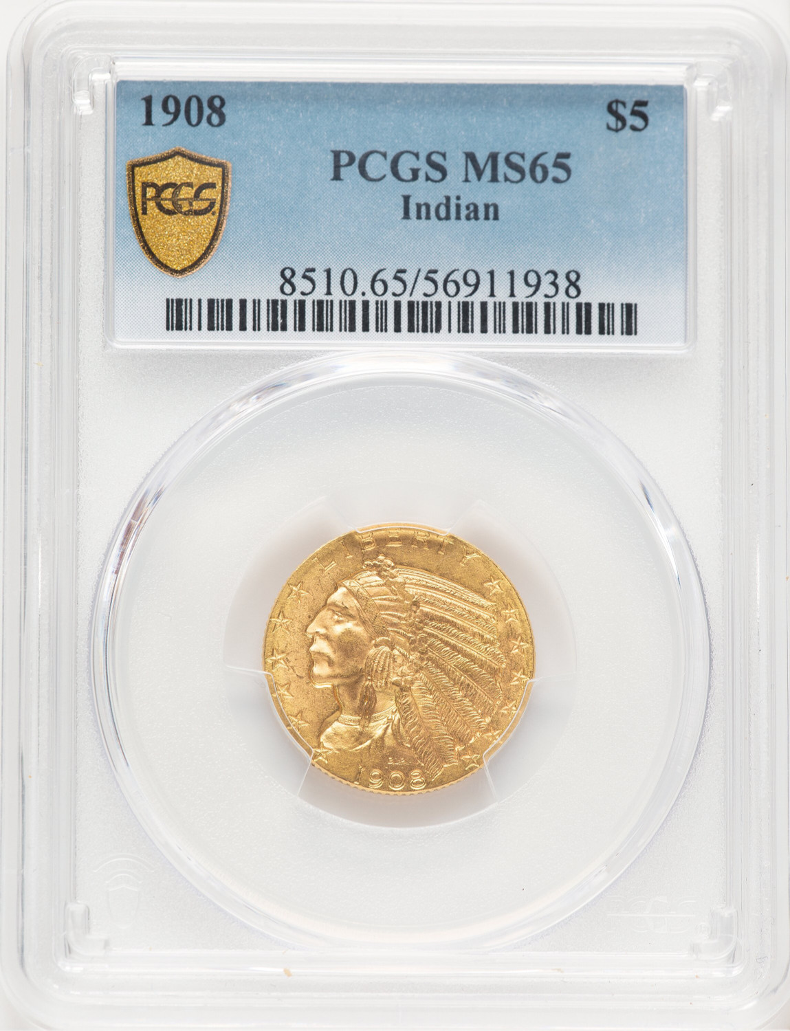 1908 $5 Indian Indian Half Eagle PCGS MS65 (779223001)