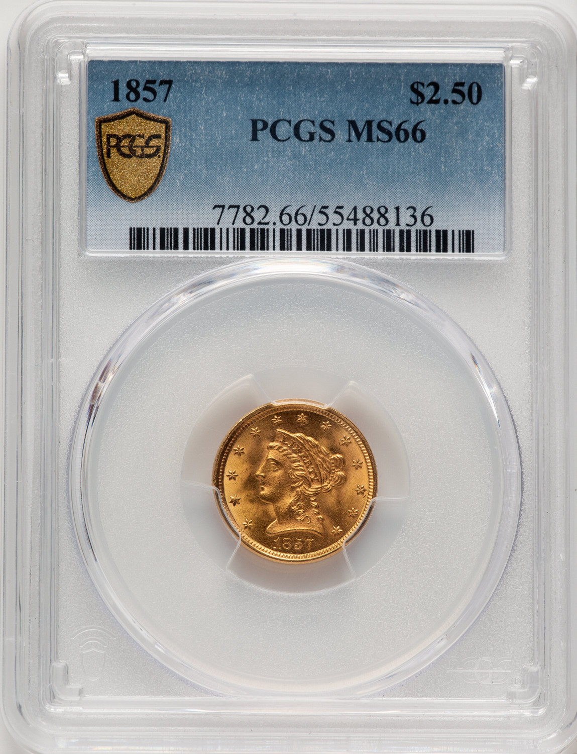1857 $2.50 Liberty Quarter Eagle PCGS MS66