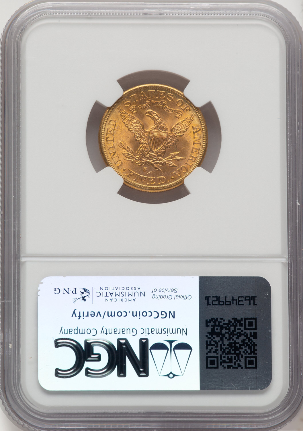 1885-S $5 Liberty Half Eagle NGC MS67. Second image.