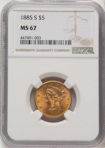 1885-S $5 Liberty Half Eagle NGC MS67. Third image.