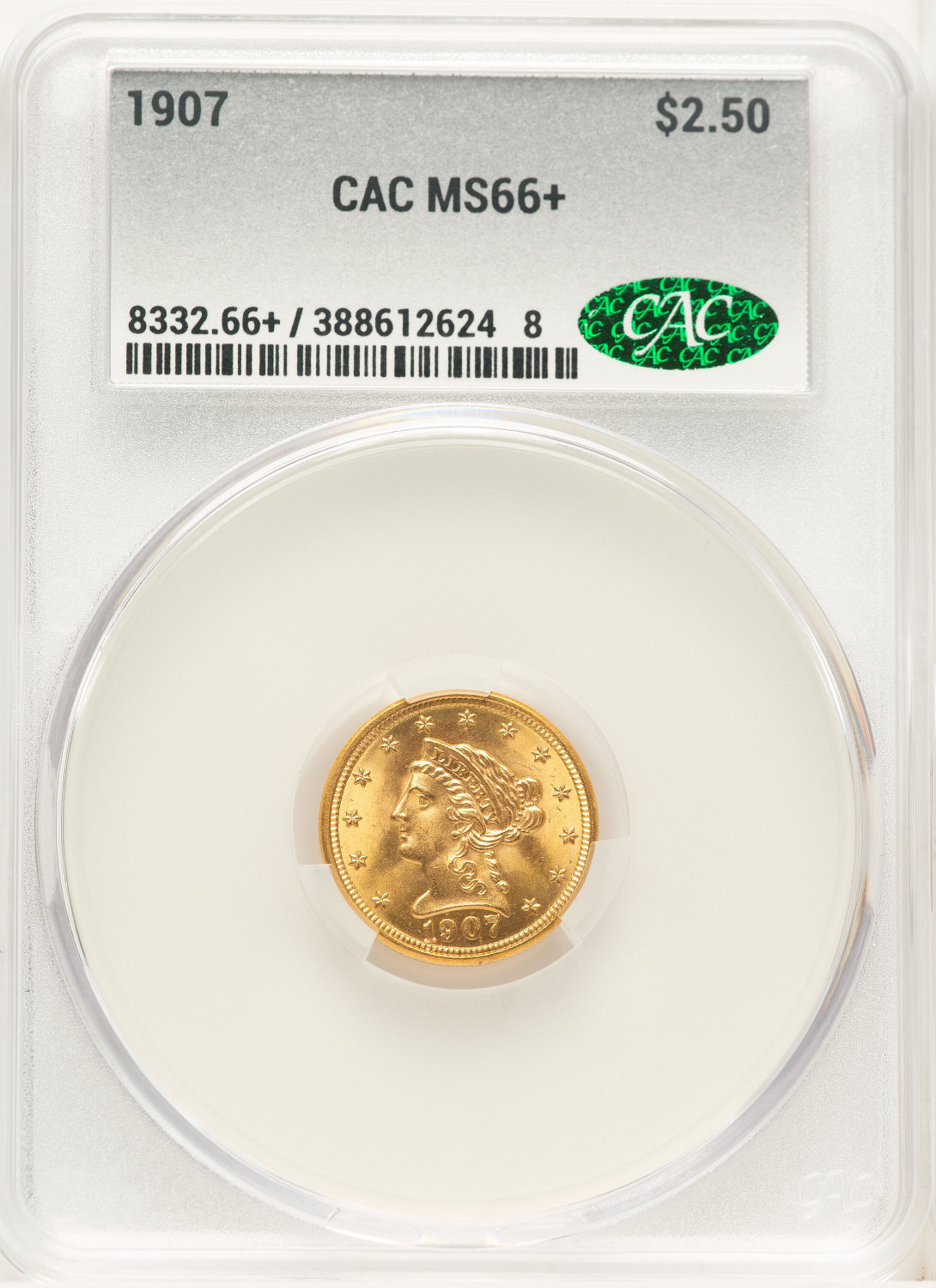 1907 $2.50 CACG Plus Liberty Quarter Eagle CACG MS66+