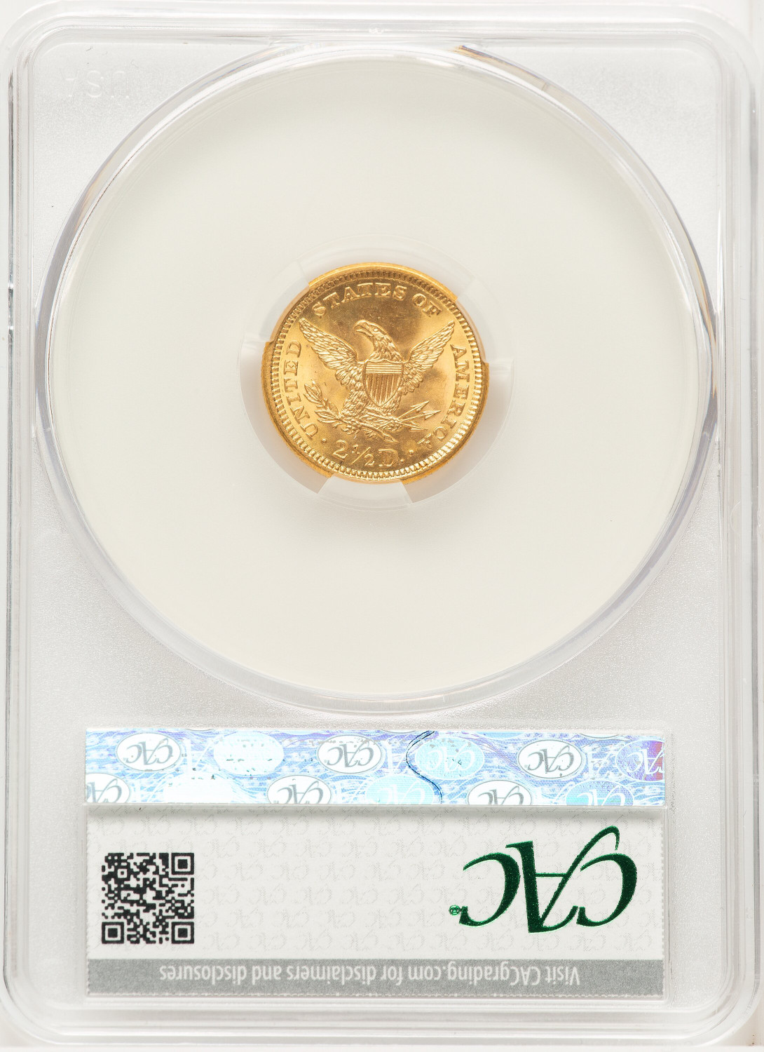 1907 $2.50 CACG Plus Liberty Quarter Eagle CACG MS66+. Second image.