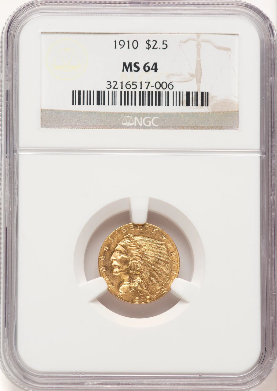 1910 $2.50 Indian Quarter Eagle NGC MS64 (779951017)