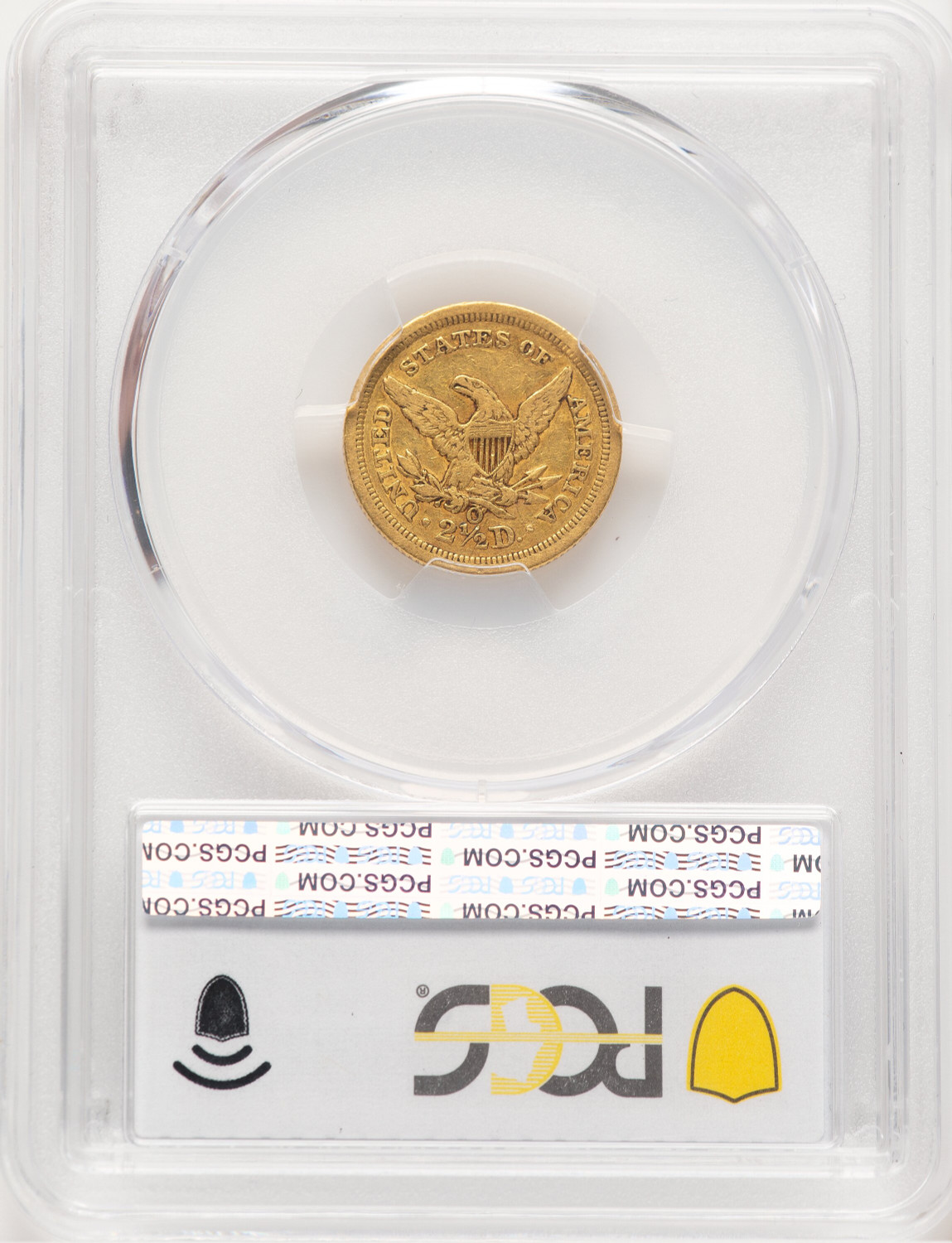 1843-O $2.50 Small Date Crosslet 4 Blue Gradient Liberty Quarter Eagle PCGS XF45. Second Image