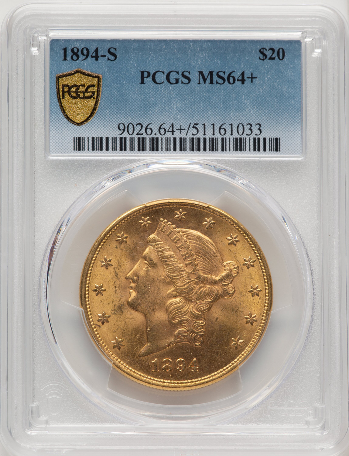1894-S $20 Liberty Double Eagle PCGS MS64+