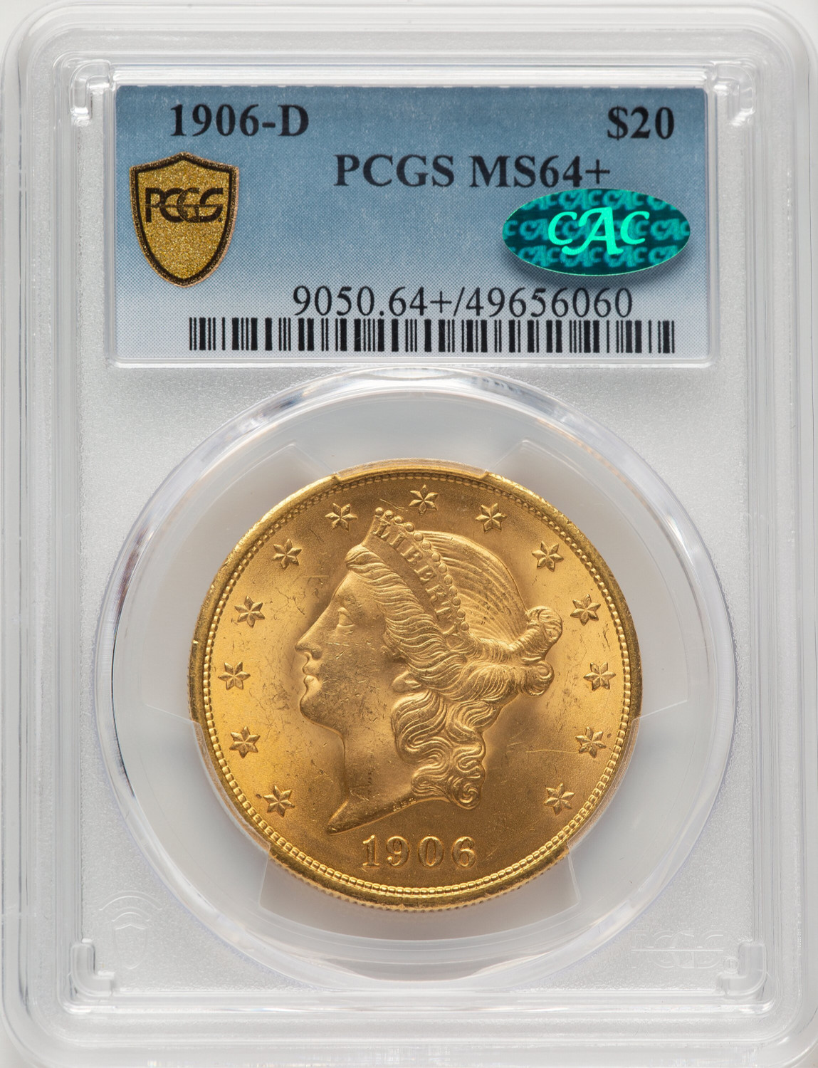 1906-D $20 CAC Liberty Double Eagle PCGS MS64+