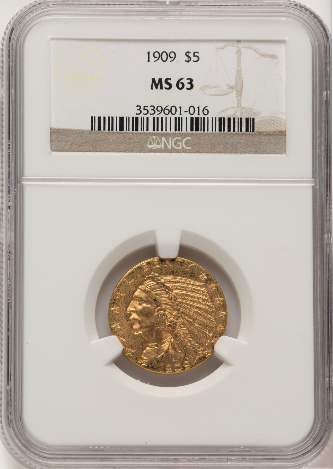 1909 $5 Indian Half Eagle NGC MS63 (778029004)