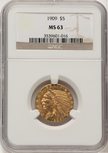 1909 $5 Indian Half Eagle NGC MS63 (778029004). Third Image