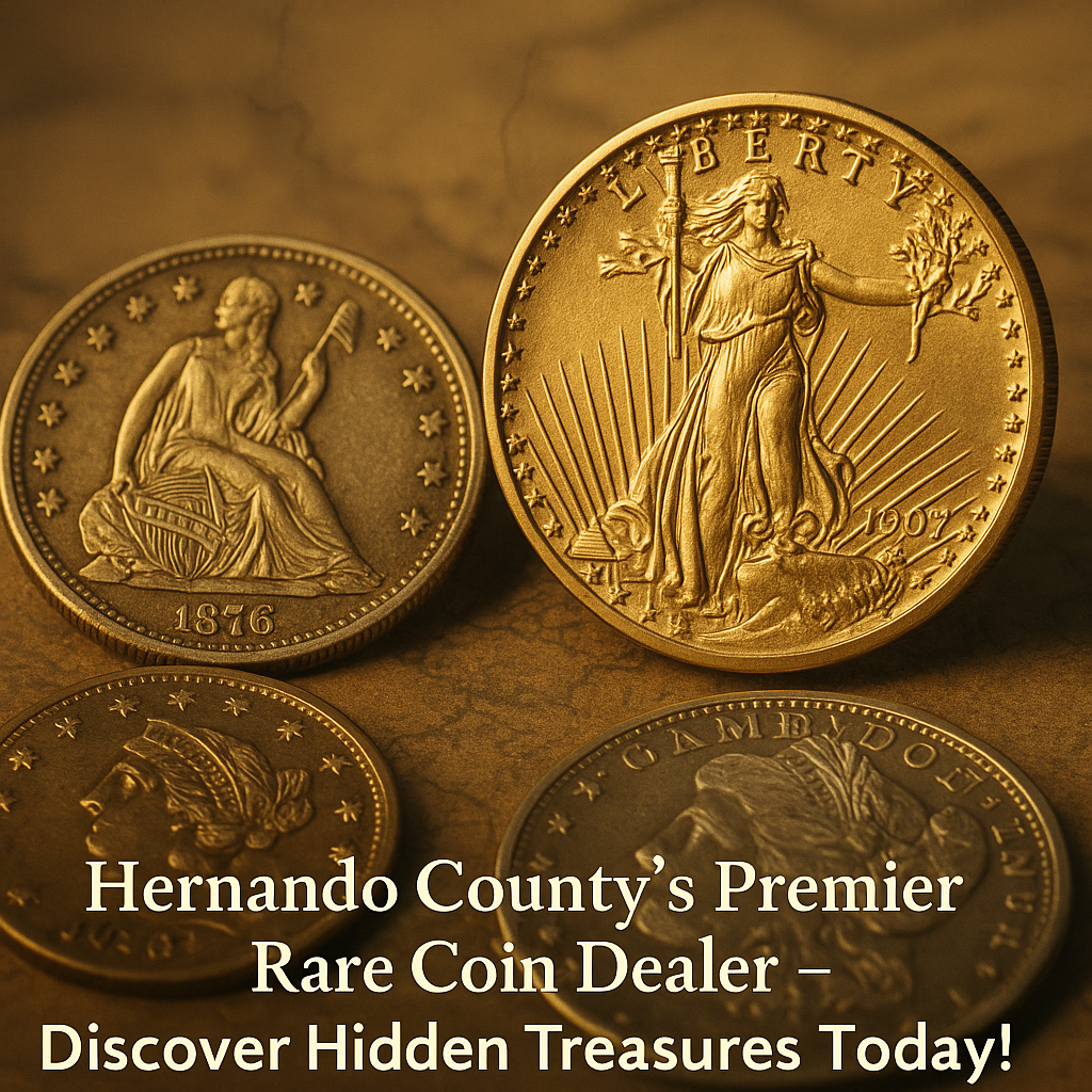 Close-up of rare collectible coins shining under soft light in Hernando County