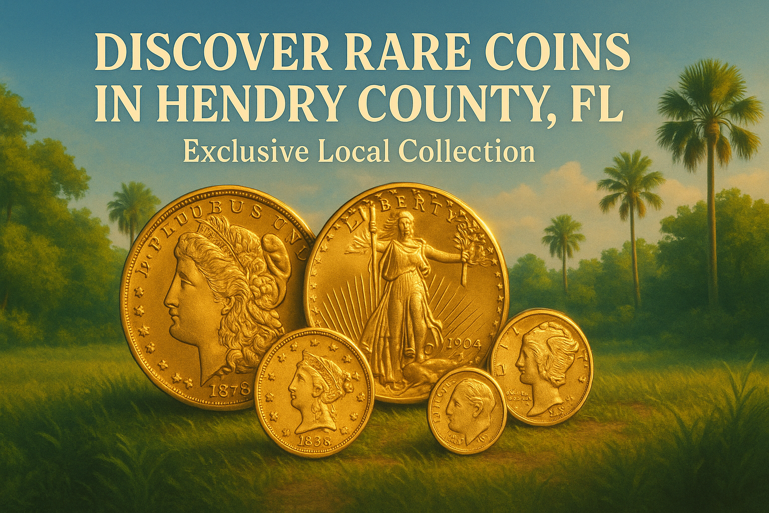 Hendry County rare coins collection showcased with vibrant Florida landscape