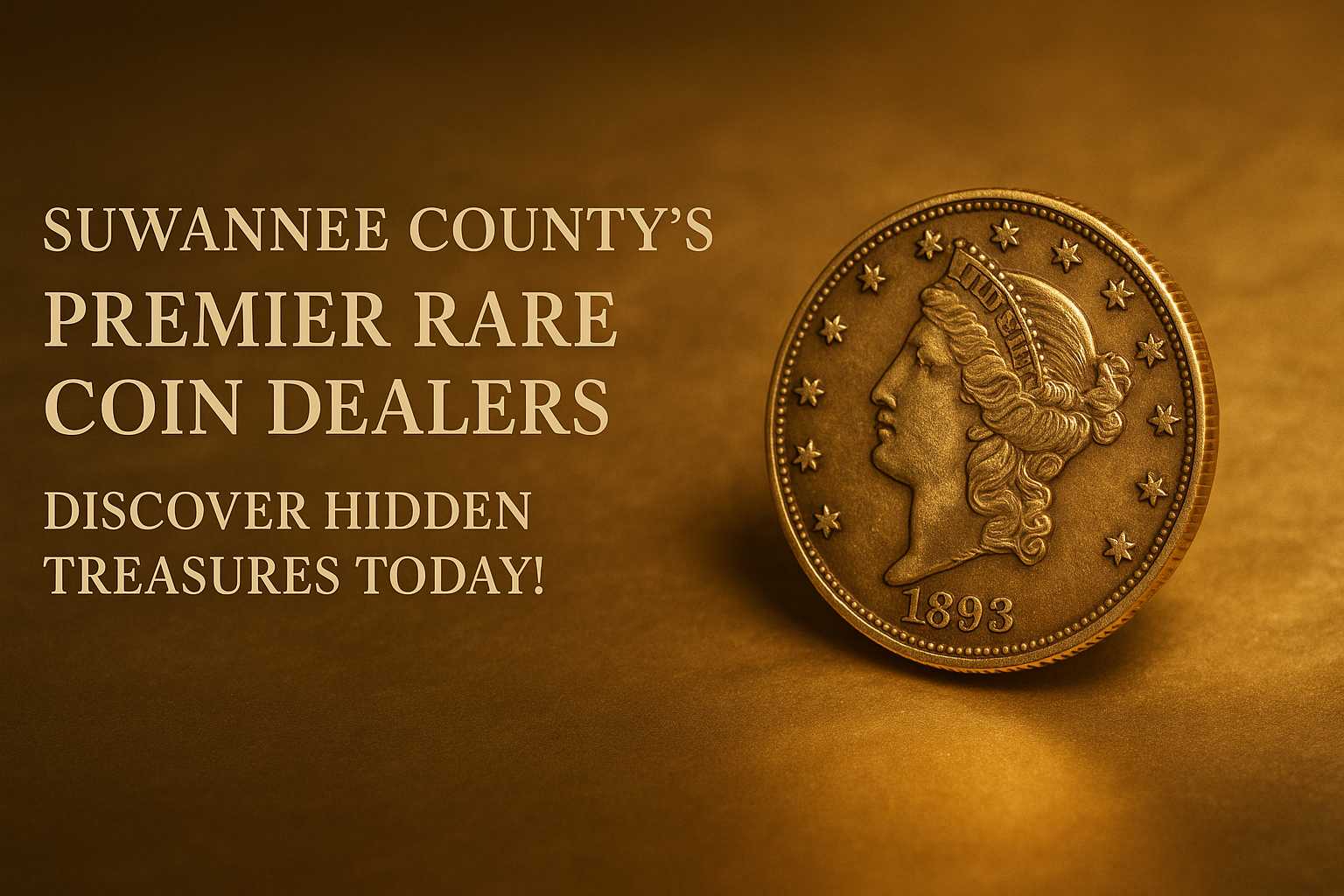 A shimmering rare coin from Suwannee County under soft lighting