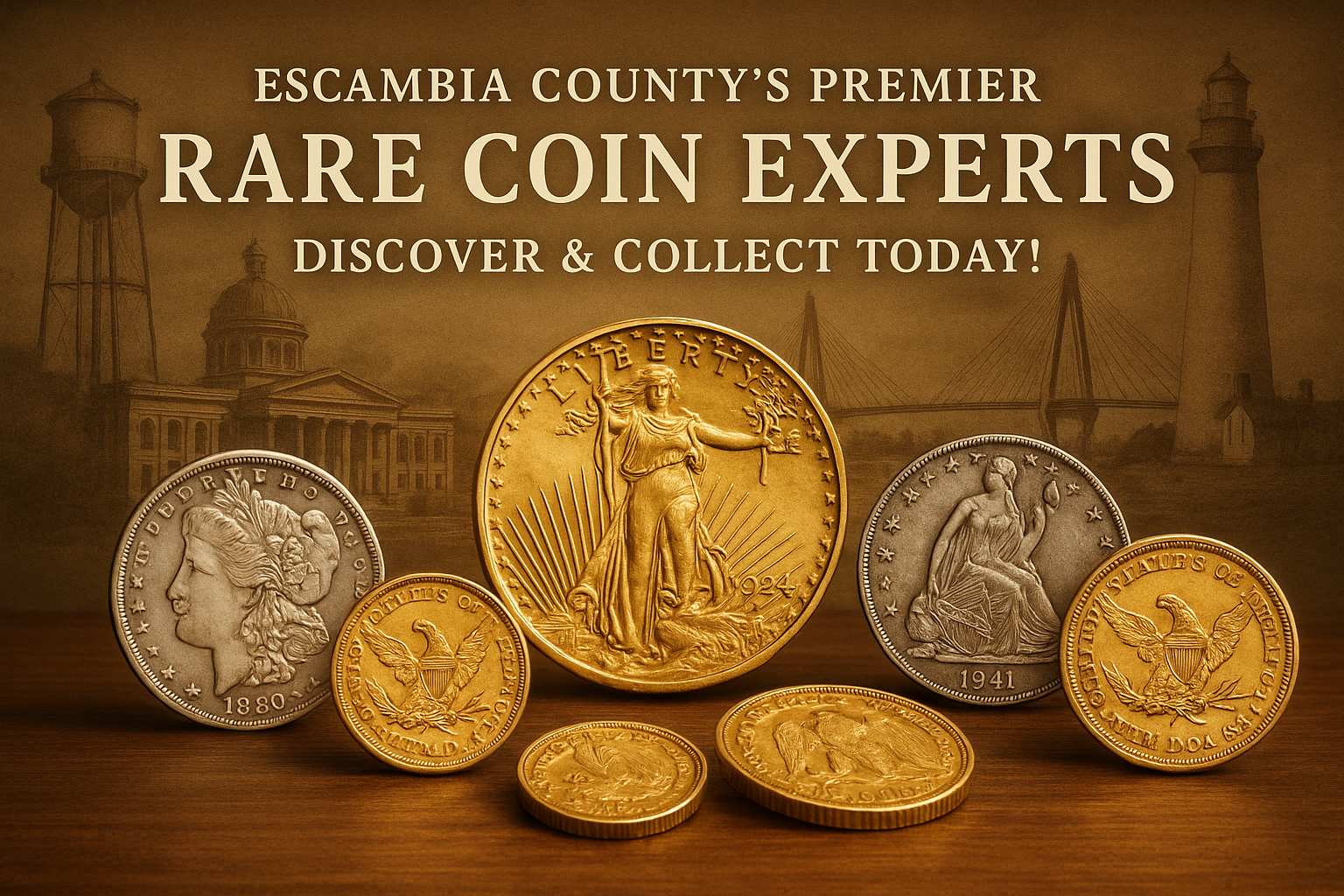 Rare gold and silver coins collection showcased in Escambia County setting