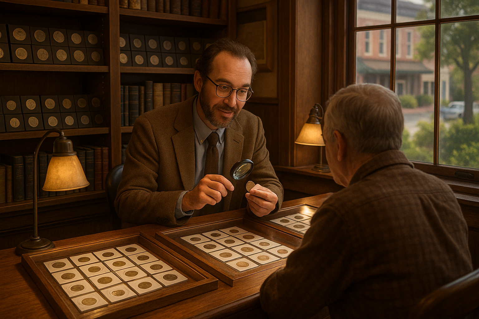 Customer receiving personalized service and consultation from knowledgeable rare coin specialists.