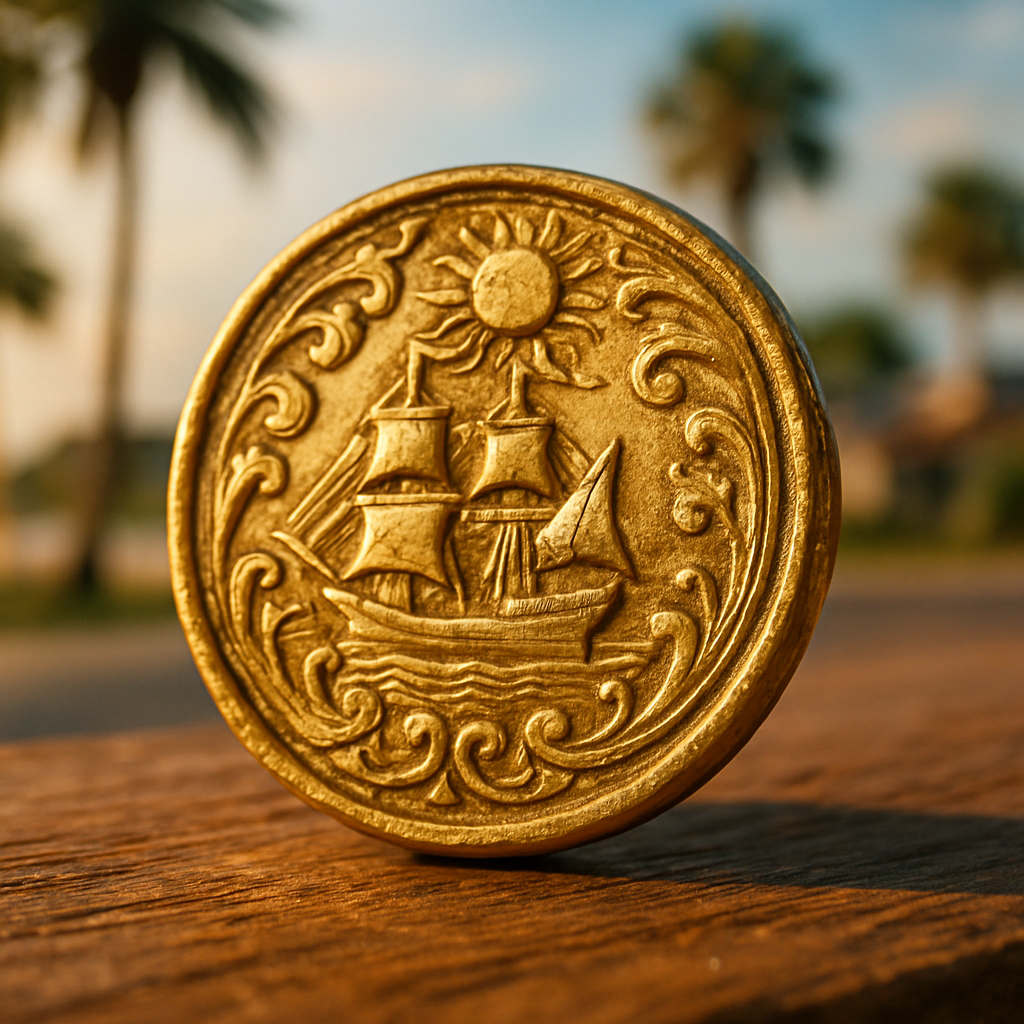 Close-up of a rare gold coin showcasing intricate design details and historical value.