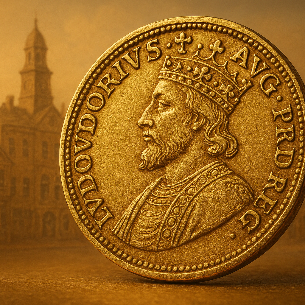 Close-up of a rare gold coin highlighting intricate historic details, showcasing our premium collection.