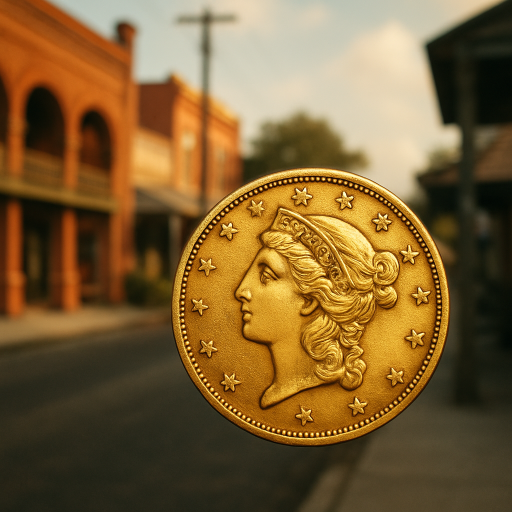 Close-up of a rare gold coin glistening under soft light, highlighting its intricate design and craftsmanship.