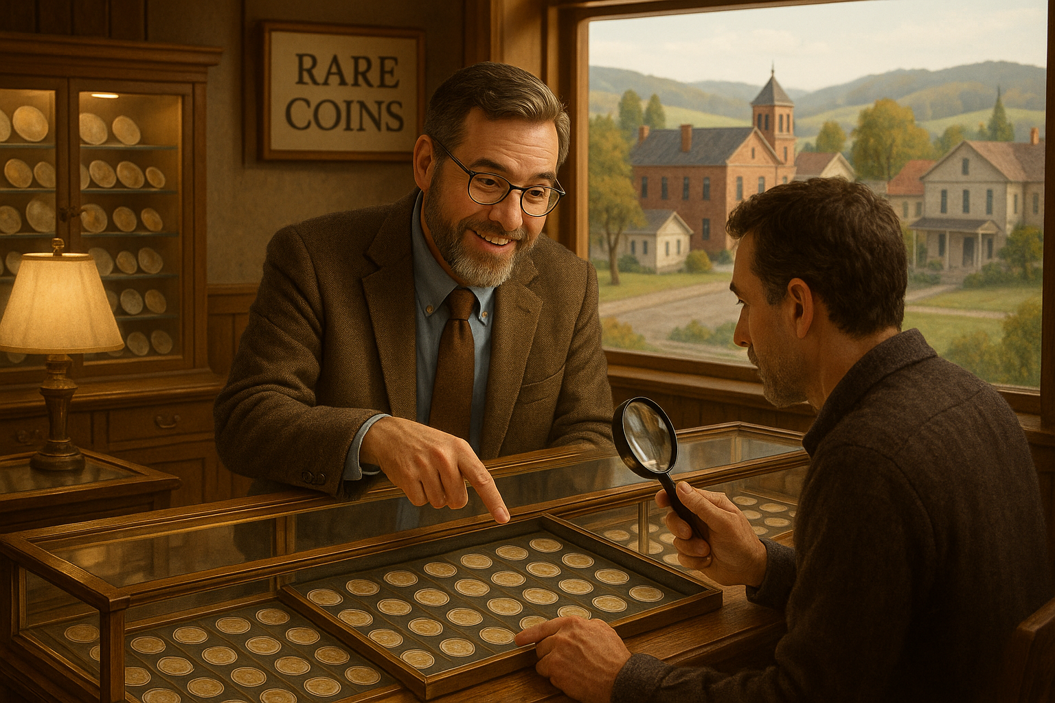 Customer receiving expert guidance from a rare coin shop professional in Holmes County.