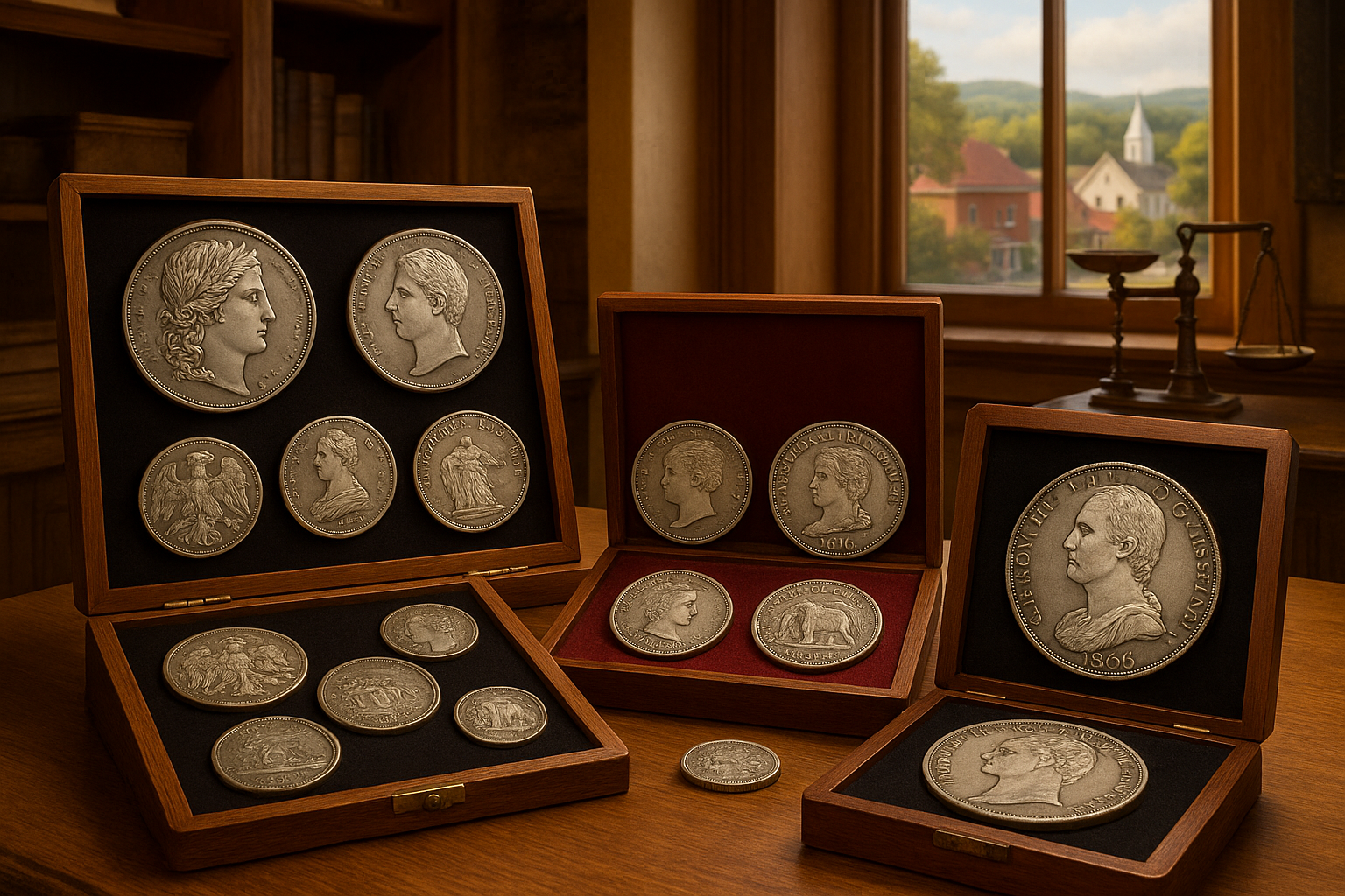 Display of diverse rare silver coins from different eras for seasoned collectors.