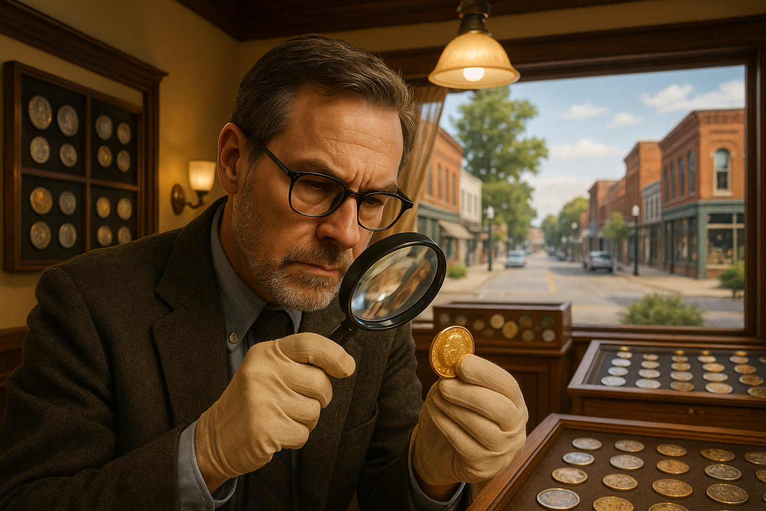 Expert appraiser examining a rare coin, ensuring authenticity and value for collectors