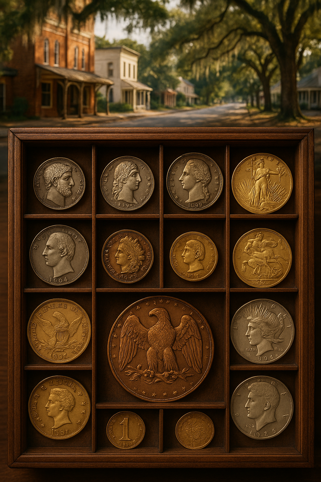 A captivating display of various collectible coins from different eras, ideal for enthusiasts and beginners alike.