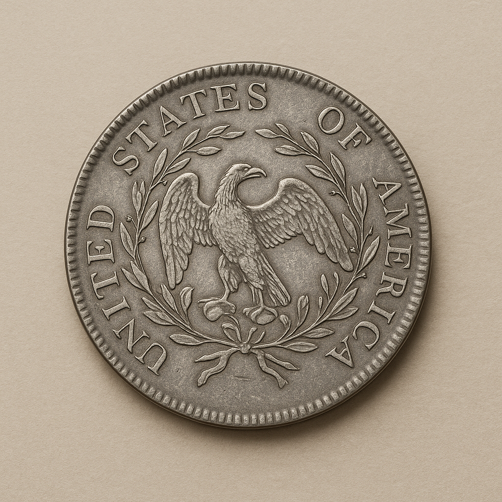 A beautifully preserved silver coin from the early American era, highlighting its unique engravings.