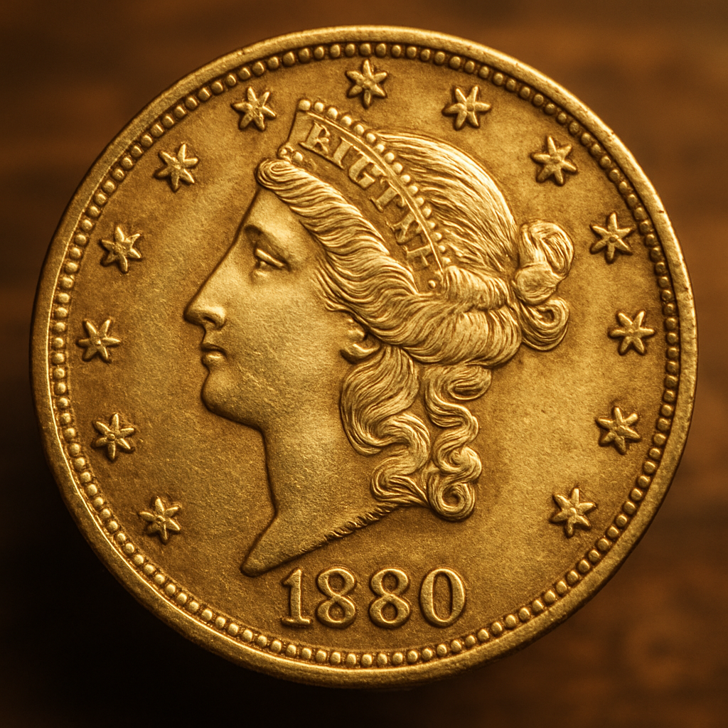 Close-up of a rare 19th-century gold coin showcasing intricate craftsmanship and historical detail.