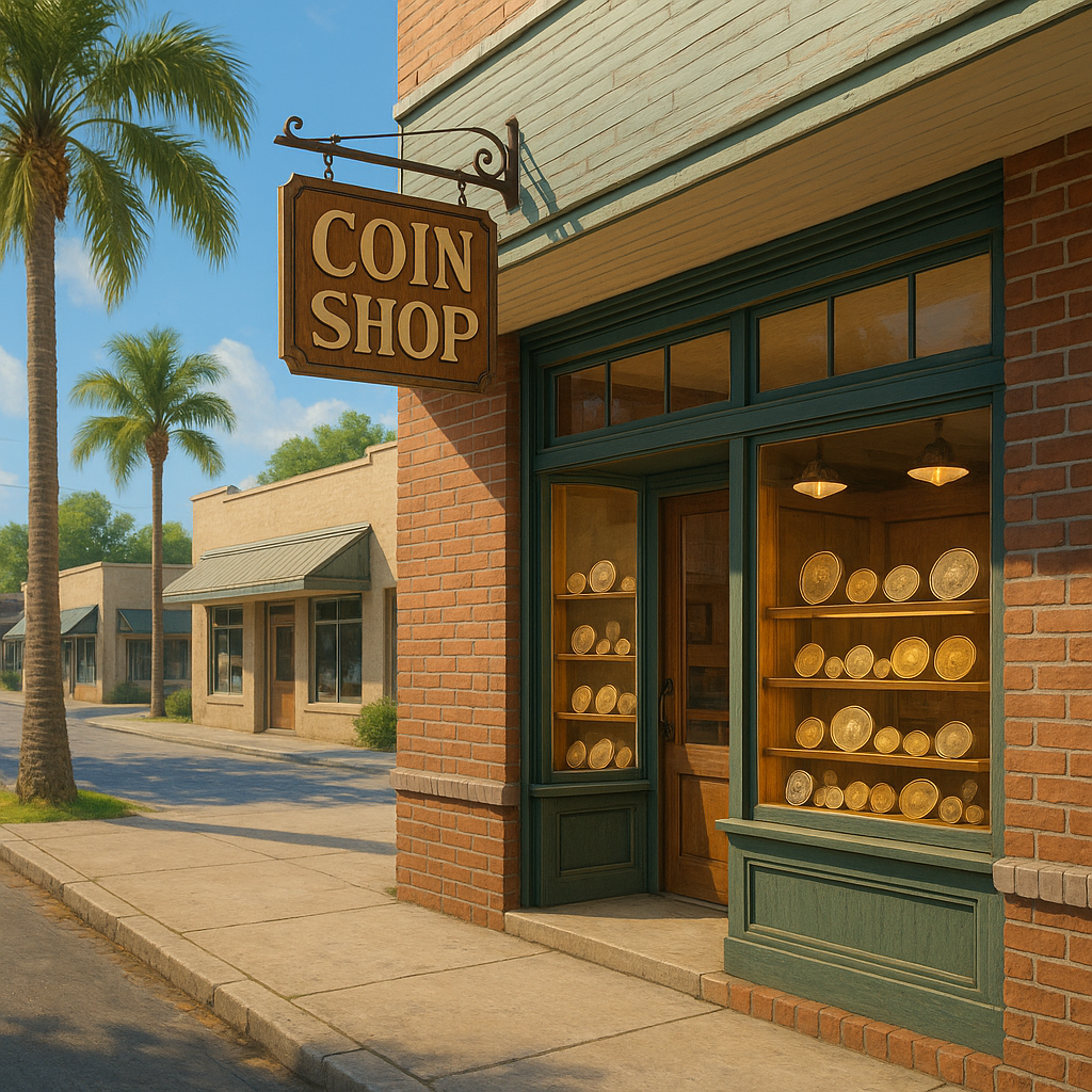 Welcoming storefront of Explore Okeechobee County's premier rare coin shop, a trusted destination for collectors.