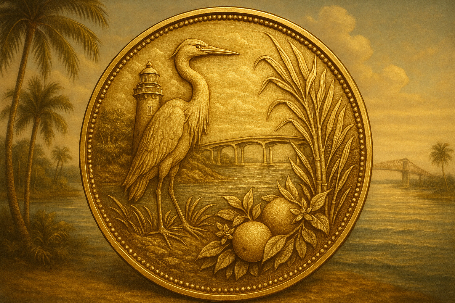 Rare gold coin from Martin County, Florida, showcasing intricate design and historical value, perfect for seasoned collectors.