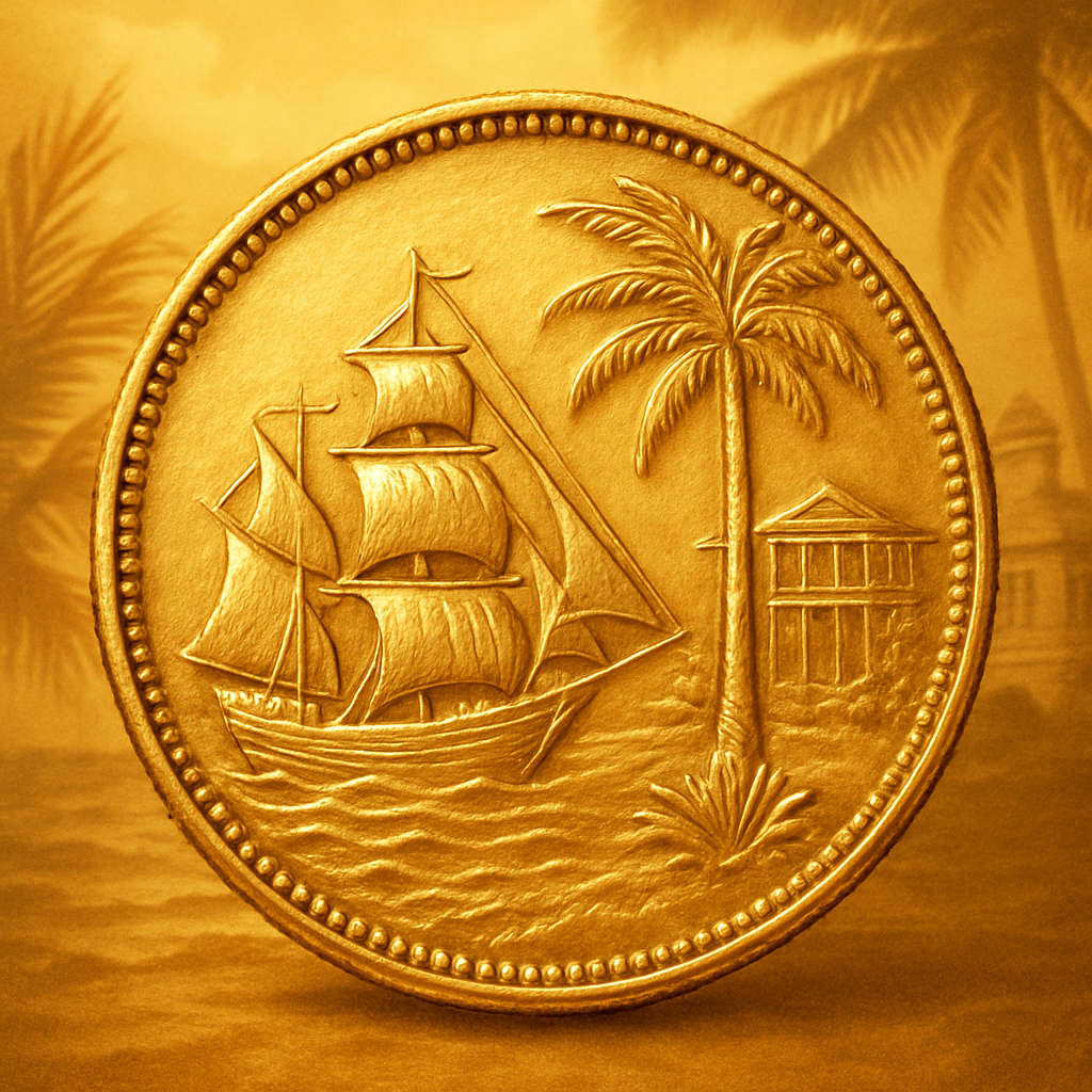 Close-up of a rare gold coin from Monroe County, showcasing intricate details and exceptional craftsmanship.