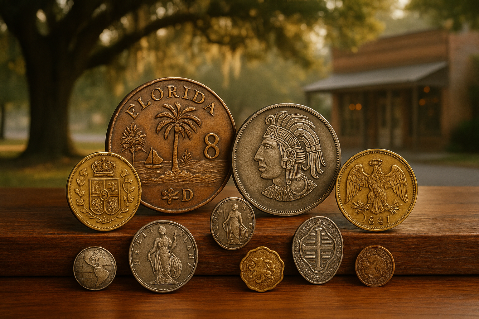 Display of unique rare coins from around the globe, highlighting Calhoun County's premier coin shop selection.