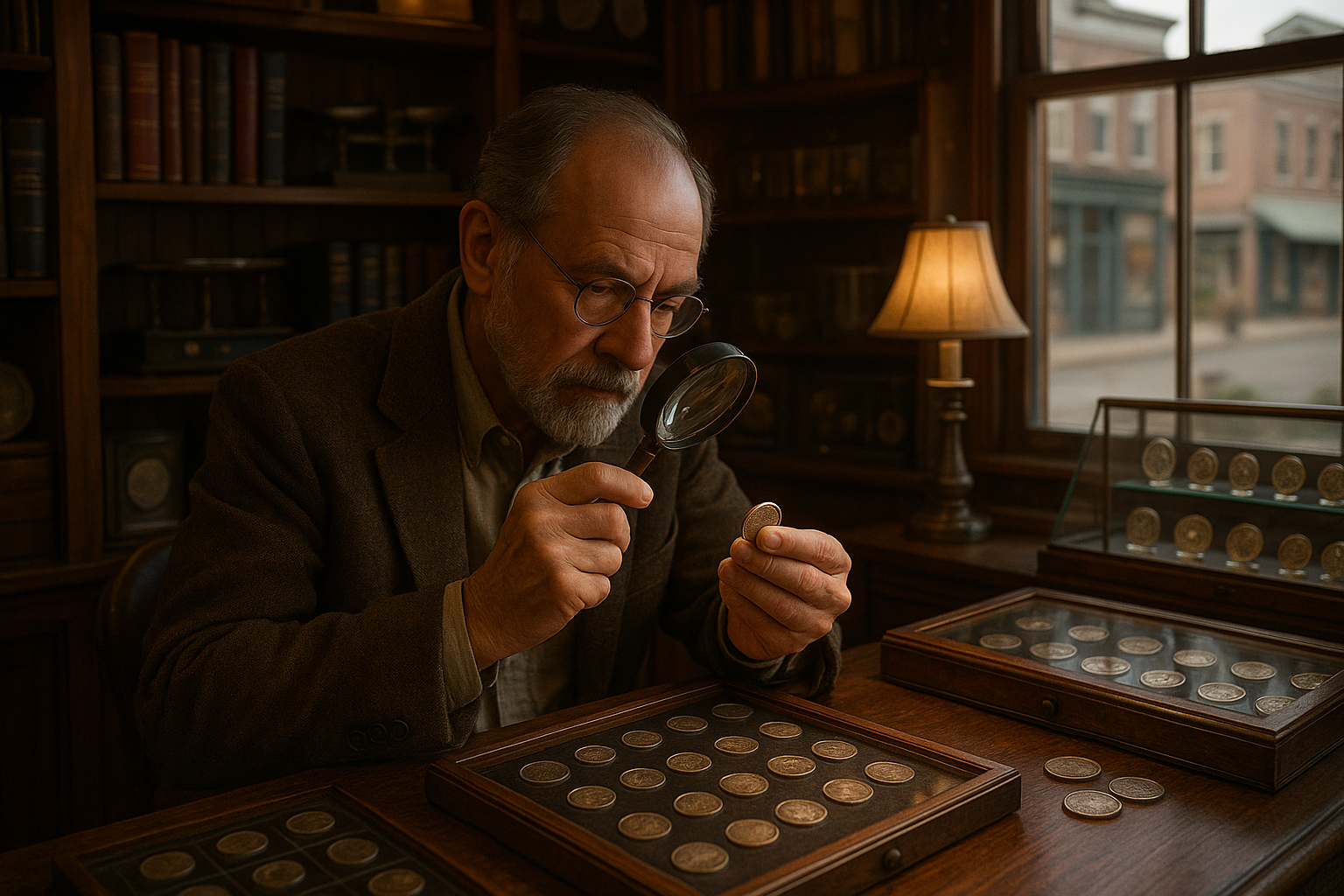 Expert appraiser carefully examining a rare coin, ensuring authenticity and value for collectors.
