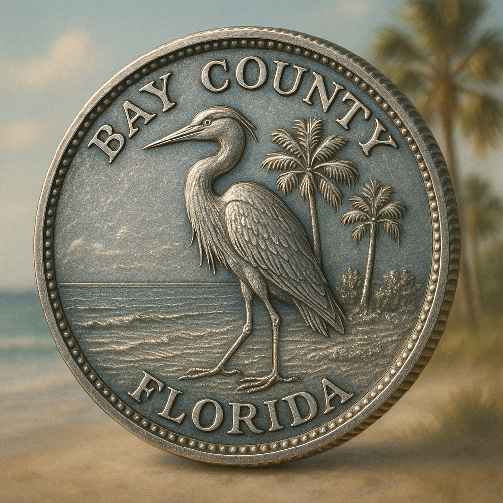 Close-up of a rare silver coin showcasing intricate details, perfect for collectors in Bay County.