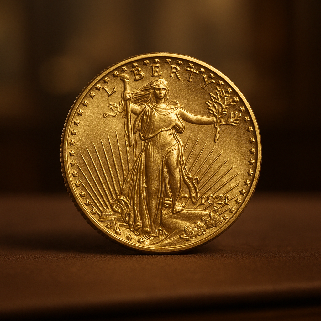 Close-up of an exquisite rare gold coin showcasing detailed engravings, perfect for seasoned collectors at Walton County's trusted coin shop.