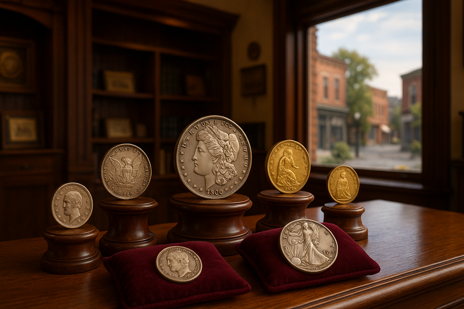 Elegant display of rare coins showcasing a variety of authentic collectible treasures available at Clay County's premier coin shop.