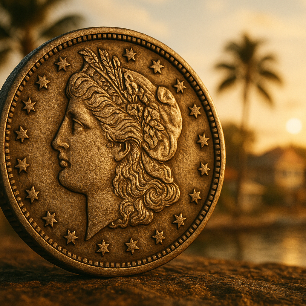 Close-up of a rare vintage coin showcasing intricate details, symbolizing timeless value and history.