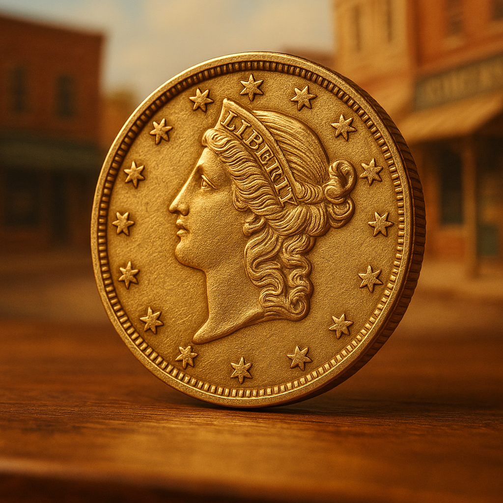 A close-up of a rare, vintage gold coin showcasing intricate details and craftsmanship.