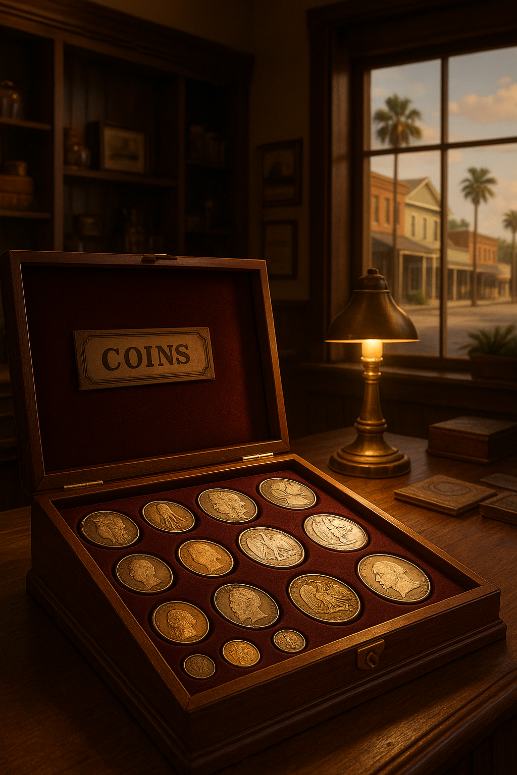 Showcase of rare and valuable coins displayed at Dixie County's premier coin shop, highlighting expert curation.