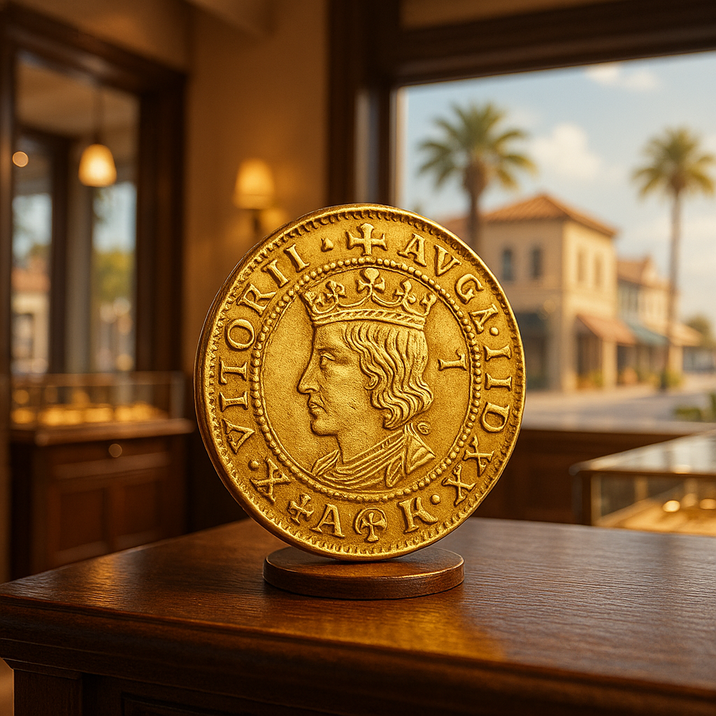 Showcase of a stunning rare gold coin from Timeless Treasures Coins, highlighting its intricate details and historical value.