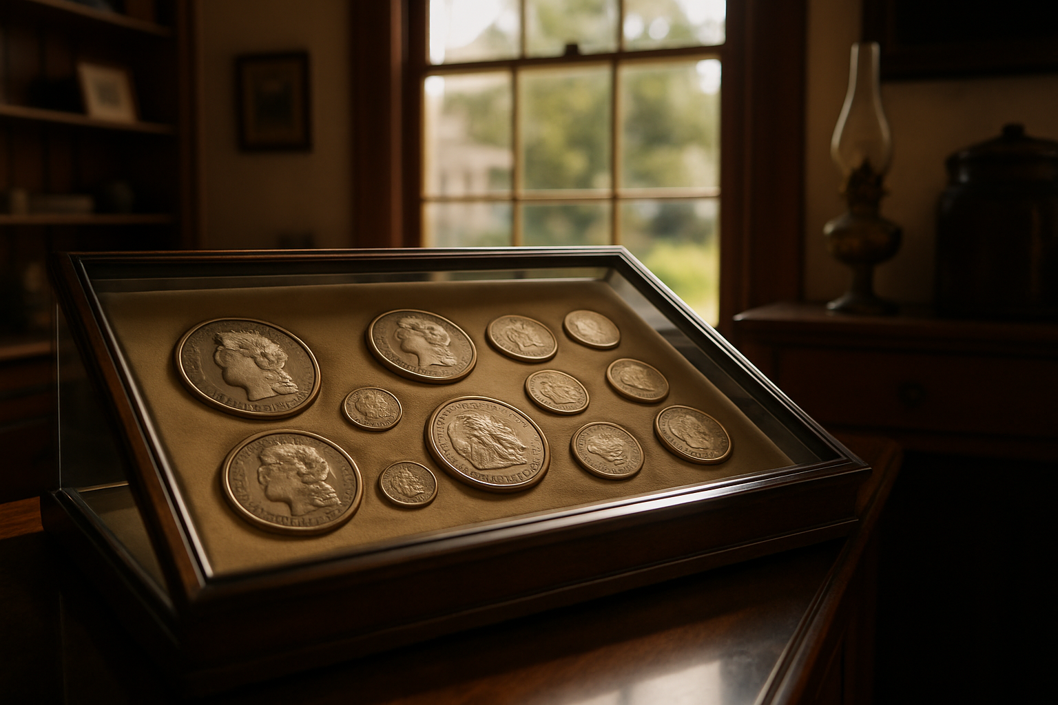 Display of an exclusive collection of rare and vintage coins arranged elegantly, inviting new and seasoned collectors.