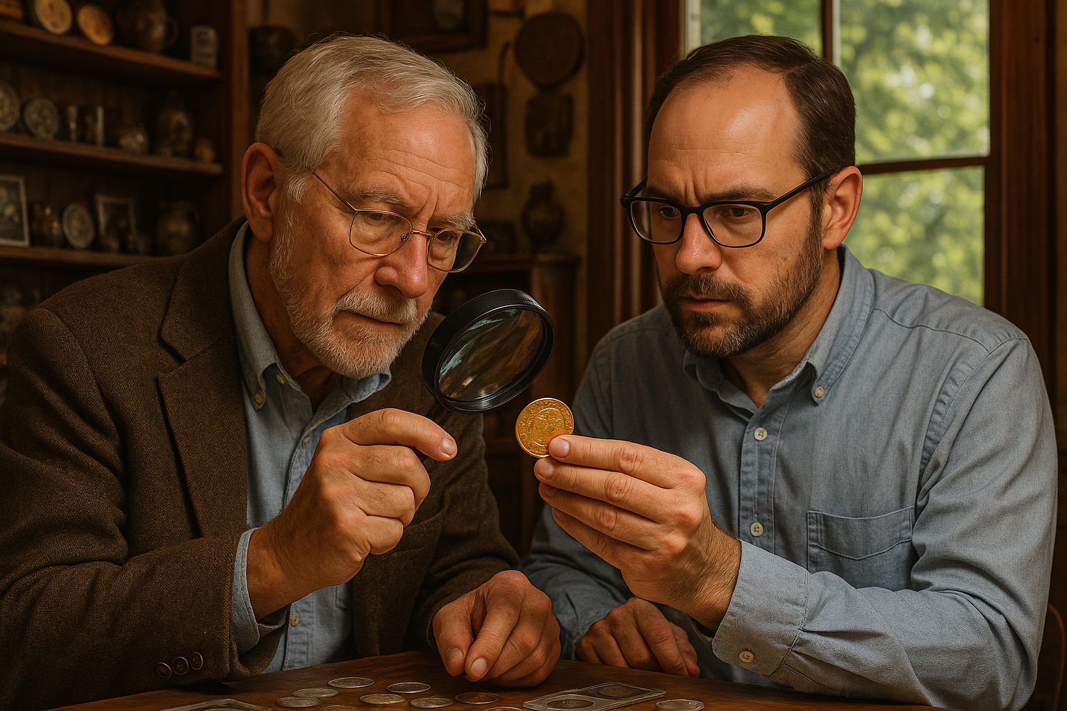 Gilchrist County's trusted coin experts appraising a valuable gold coin with precision.