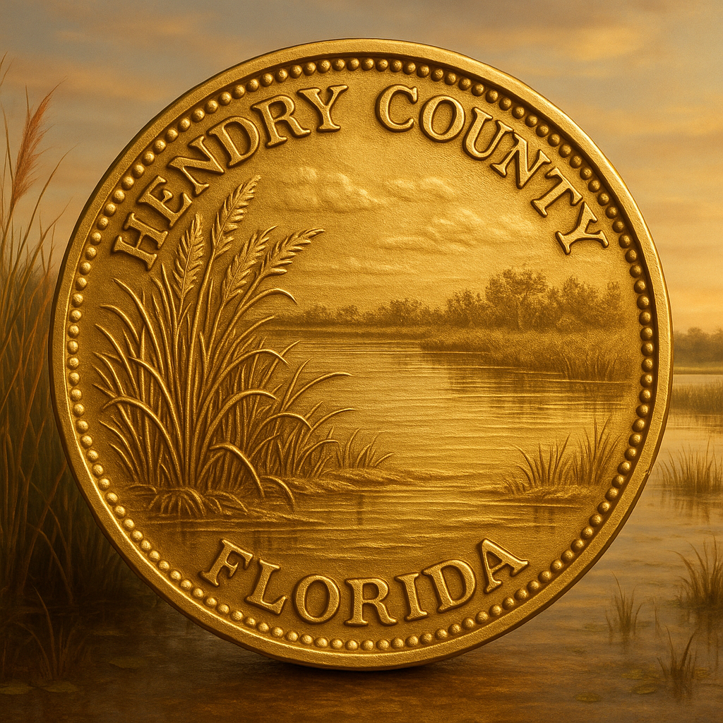 Close-up of a rare gold coin showcasing intricate details and craftsmanship, representing exclusive collectibles from Hendry County.