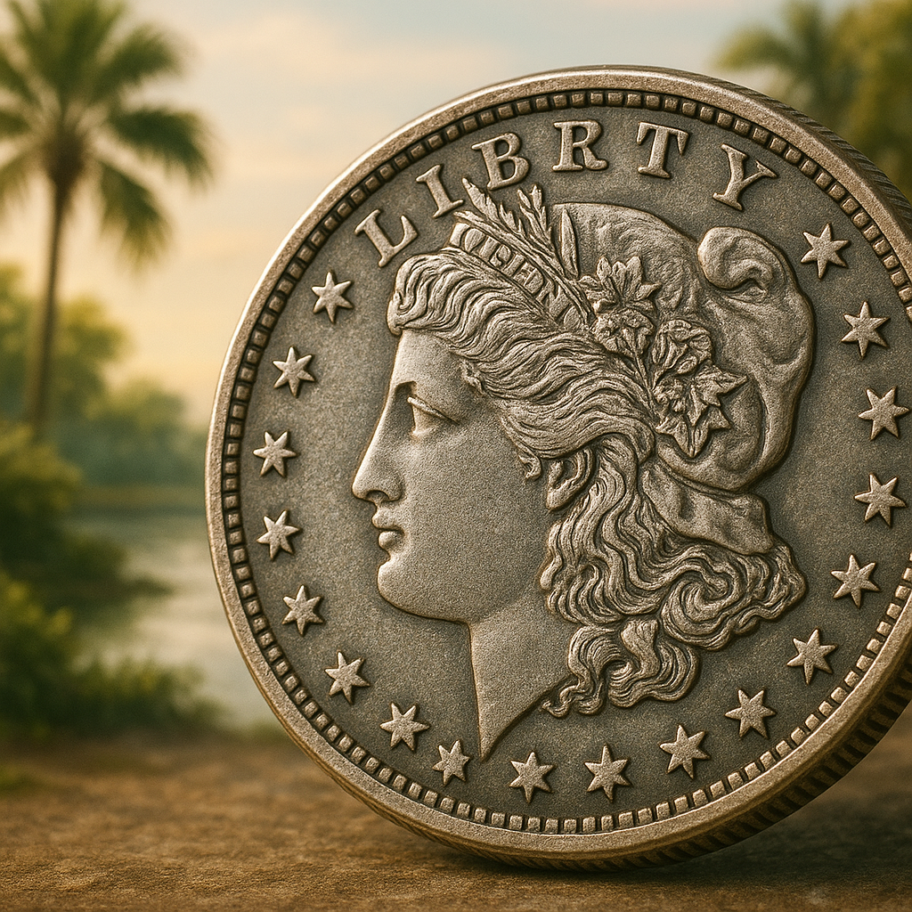Close-up of a rare silver coin featuring intricate details, showcasing the artistry and authenticity prized by collectors in Hillsborough County.