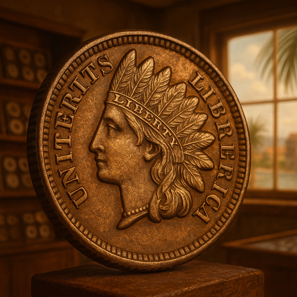 Close-up of a rare Indian Head penny showcasing intricate vintage details