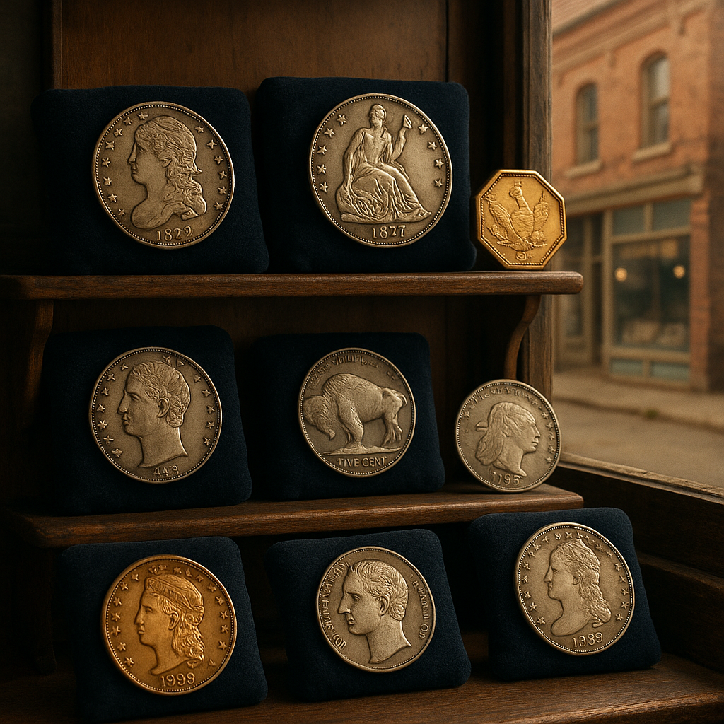 Showcase of rare and unique coins available at Lafayette County's trusted coin shop, perfect for collectors and history enthusiasts.