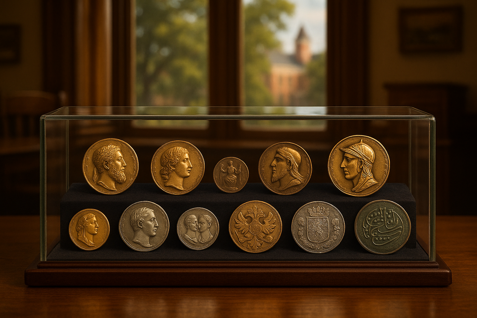 Display of diverse rare coins from various historical periods, showcasing exquisite detail and craftsmanship.