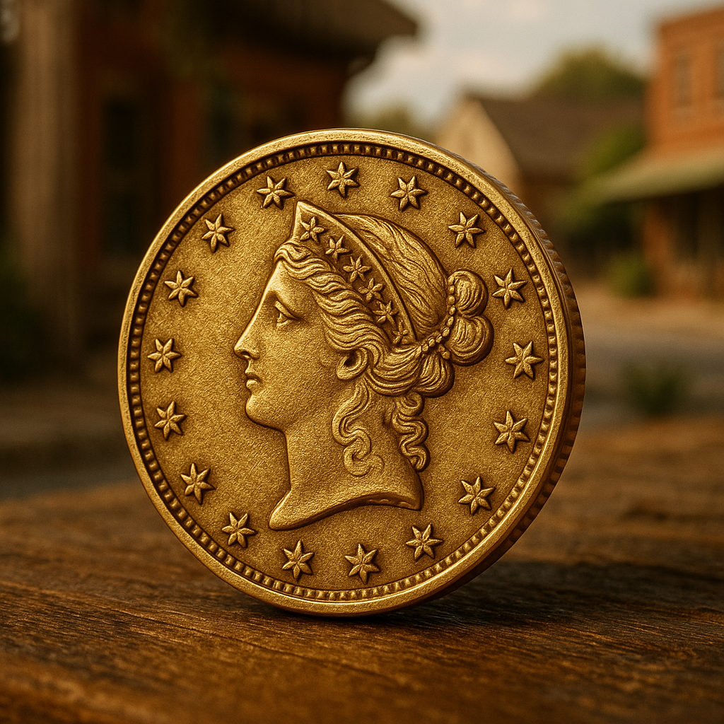 Close-up of a rare vintage gold coin showcasing intricate details and craftsmanship