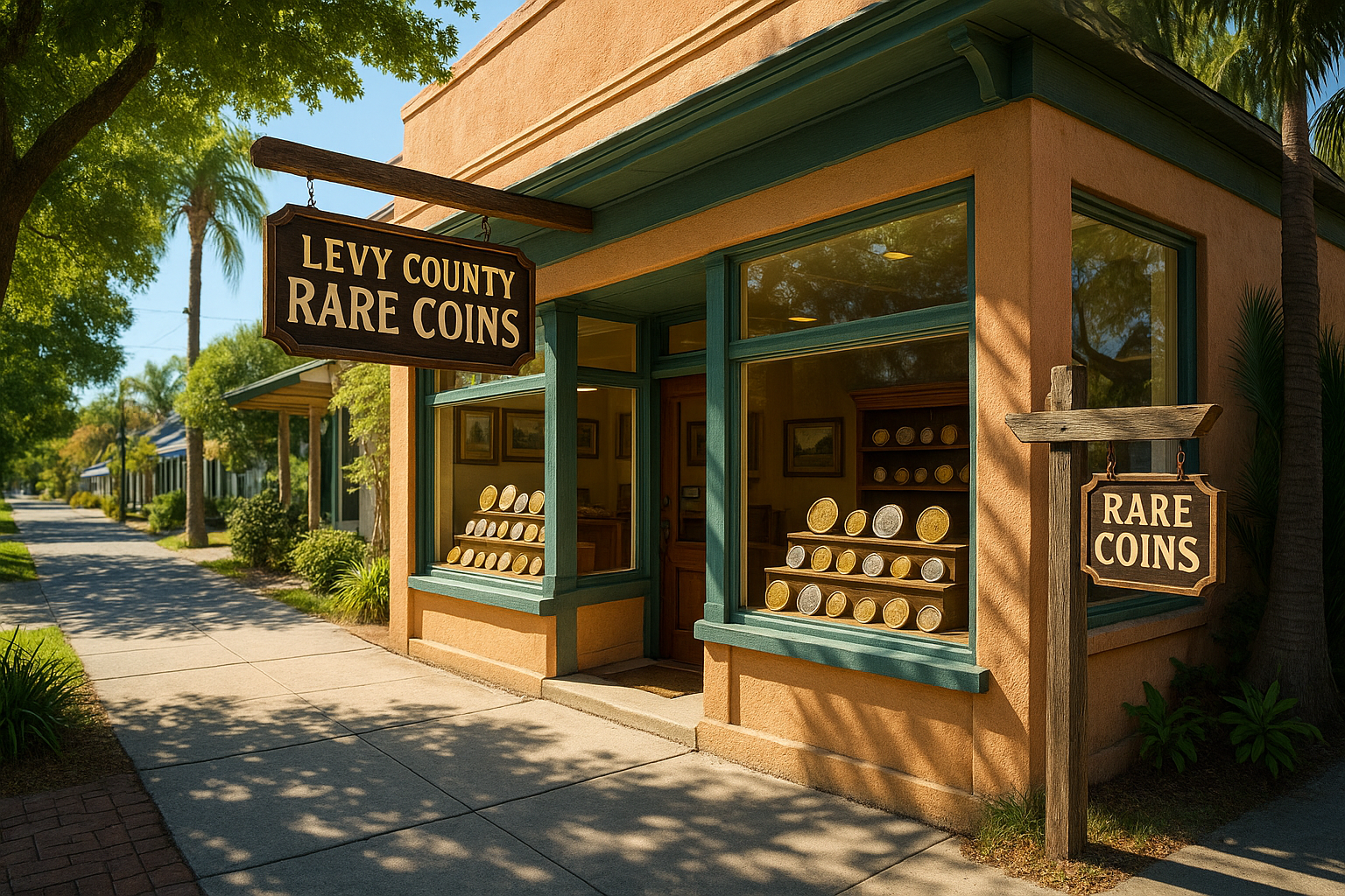 Inviting storefront of Levy County Rare Coins in Florida, welcoming collectors of all levels