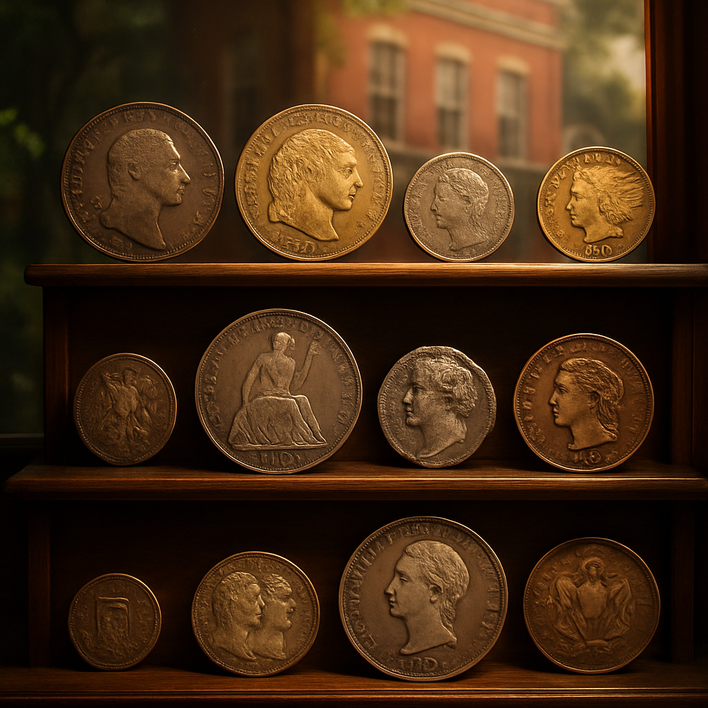 Display of vintage coins from various eras, highlighting the historic and collectible nature of our rare coin collection.